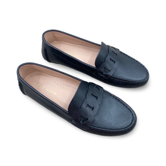Cole Haan Women's Evelyn Chain Drivers Black Leather Loafers Size 6 - Picture 3 of 10